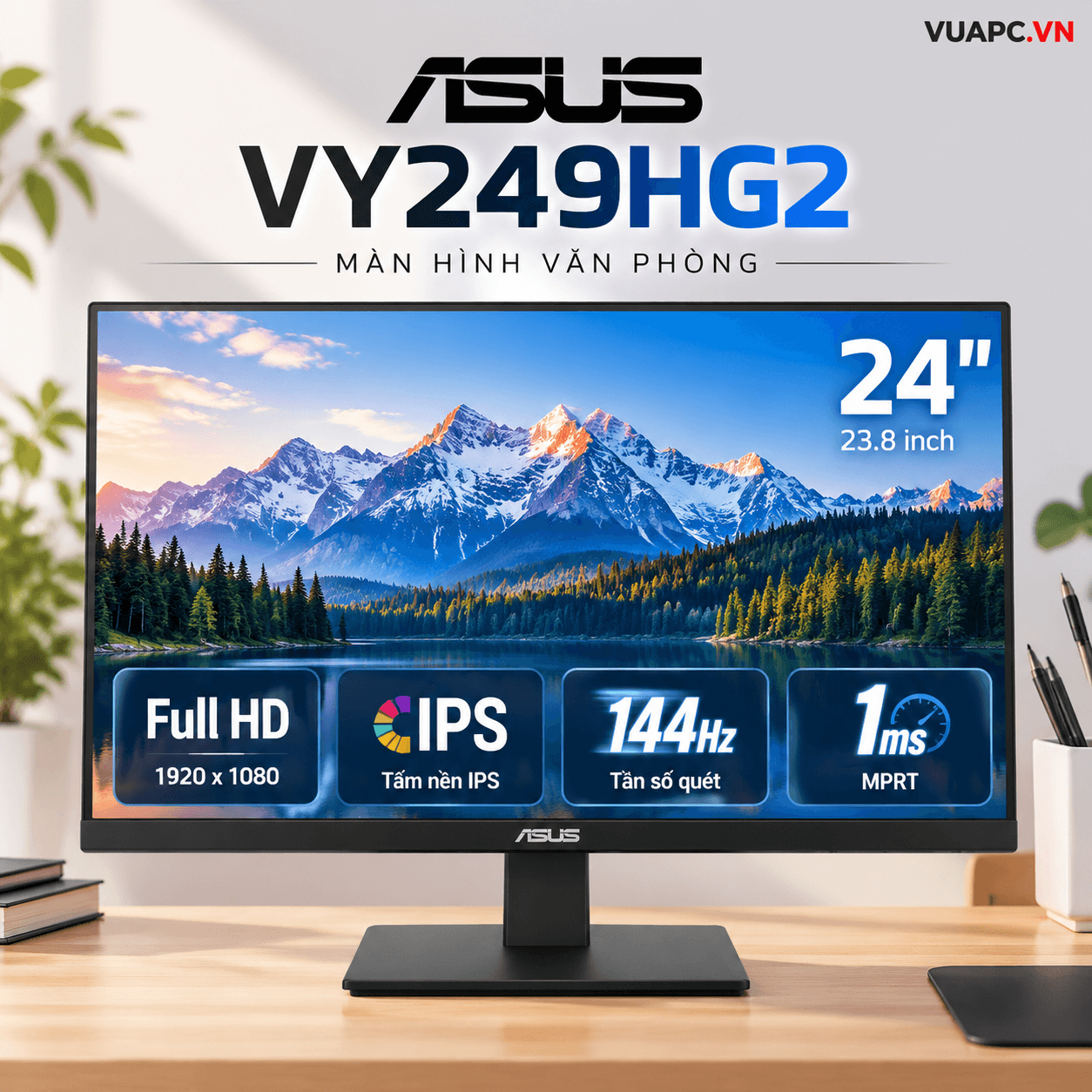 Màn hình Văn phòng Asus VY249HG2 | 24 inch, Full HD, IPS, 144Hz, 1ms MPRT