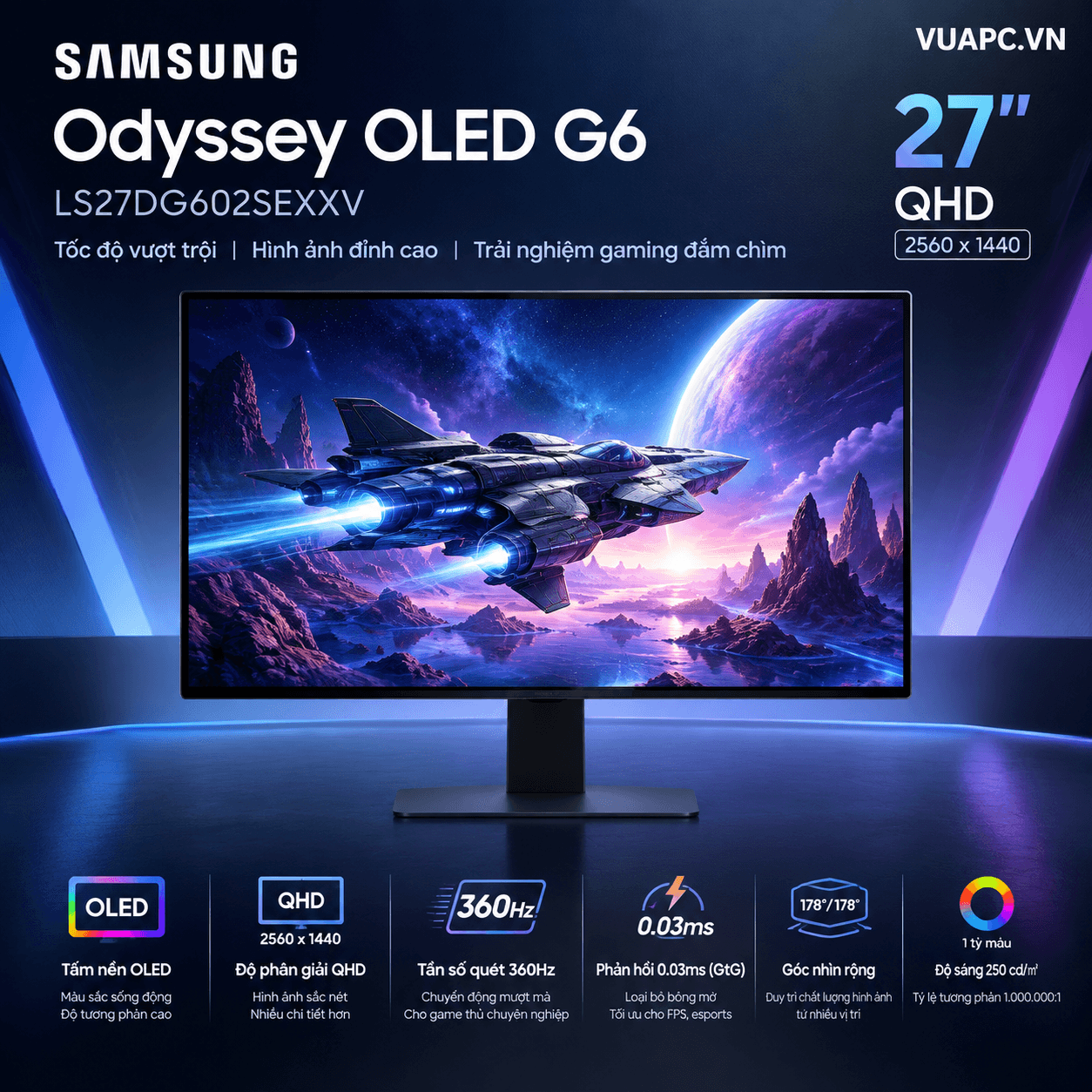 Màn hình Gaming Samsung LS27DG602SEXXV | 27 inch, 2K/QHD, 360Hz, OLED