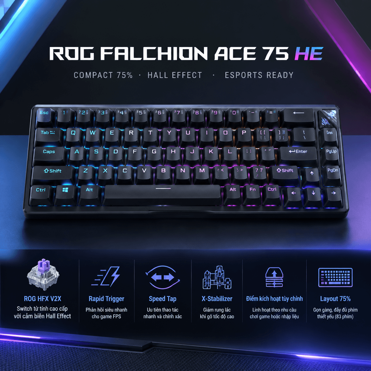 Bàn phím cơ ASUS ROG Falchion Ace 75 HE (ROG HFX V2X Sw)