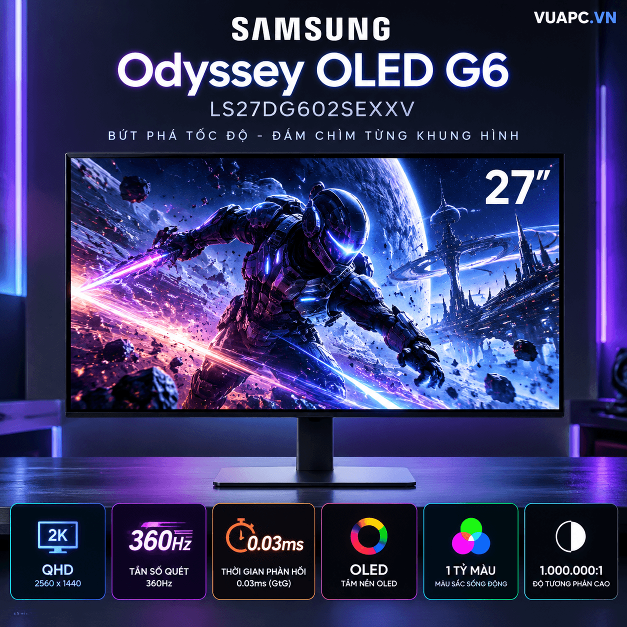 Màn hình Gaming Samsung LS27DG602SEXXV | 27 inch, 2K/QHD, 360Hz, OLED