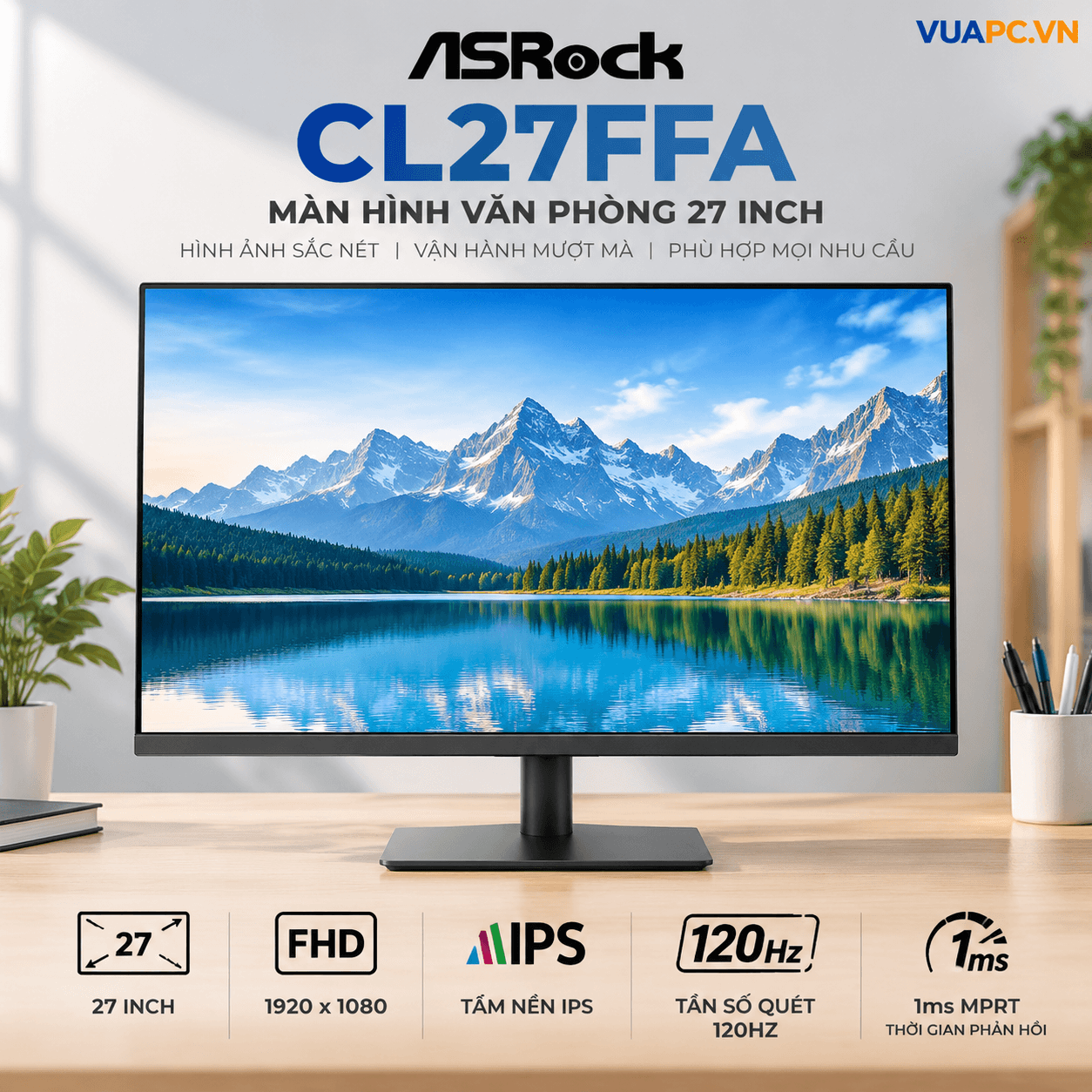 Màn hình Văn phòng Asrock CL27FFA | 27 inch, FHD, 120Hz, IPS