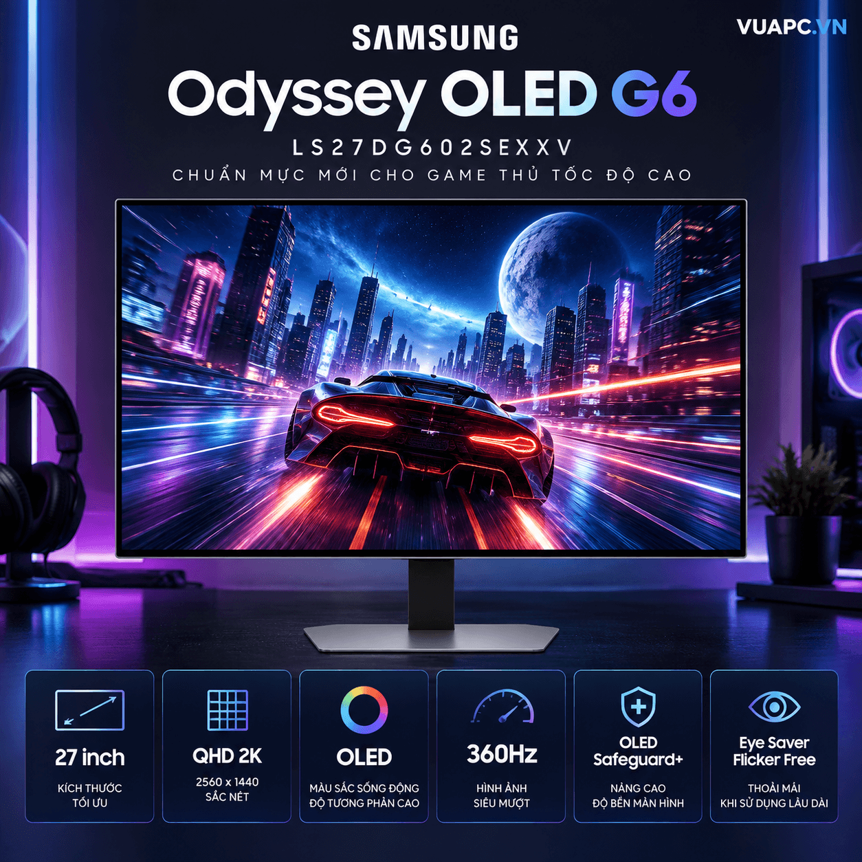 Màn hình Gaming Samsung LS27DG602SEXXV | 27 inch, 2K/QHD, 360Hz, OLED