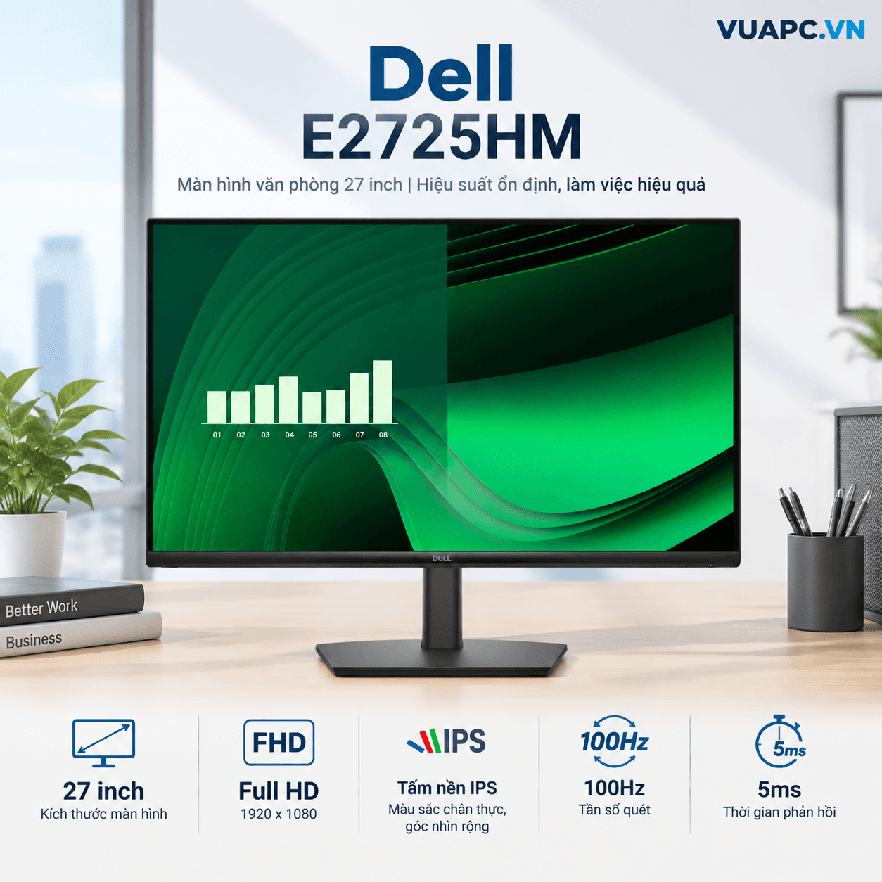 Màn hình Văn phòng Dell E2725HM | 27 inch, FHD, 100Hz, IPS