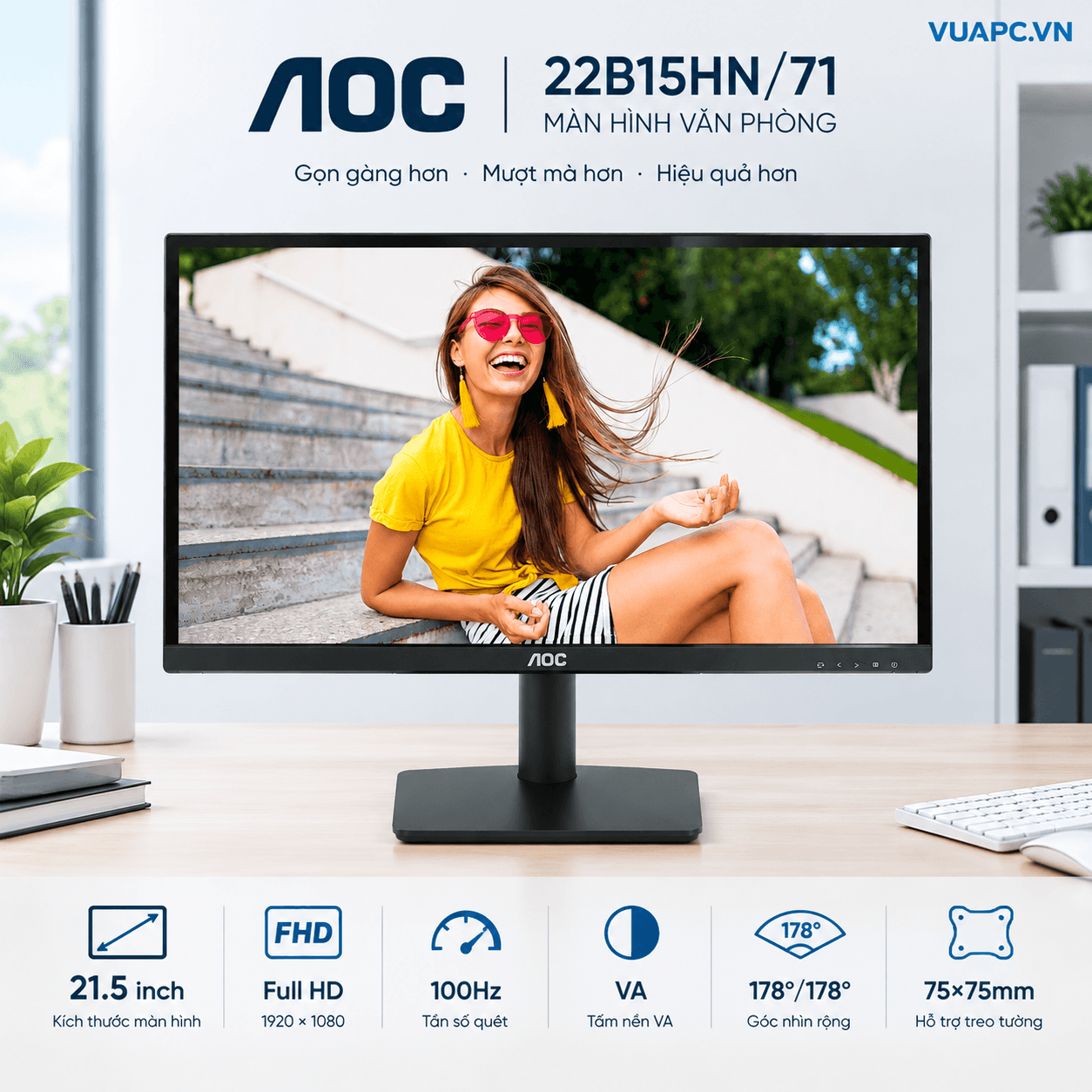 Màn hình Văn phòng AOC 22B15HN/71 | 22 inch, FHD, 100Hz, VA