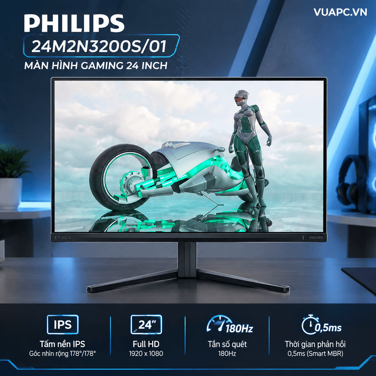 Màn hình gaming Philips 24M2N3200S|01 (Flat|IPS|24 inch|180Hz|FHD|0,5ms) 