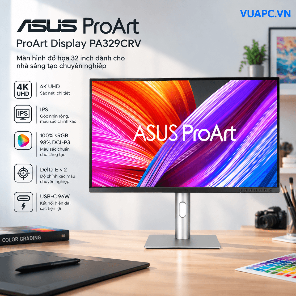 Màn hình đồ họa ASUS ProArt Display PA329CRV | 32 inch, 4K UHD, IPS, 60Hz, Delta E < 2, USB-C 96W