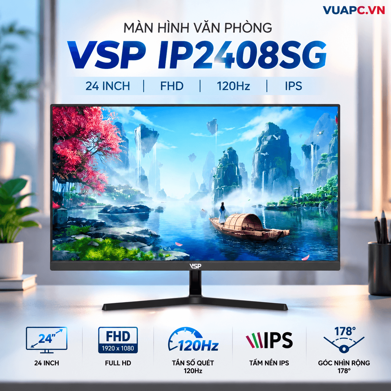 Màn hình văn phòng VSP IP2408SG | 24 inch, FHD, 120Hz, IPS