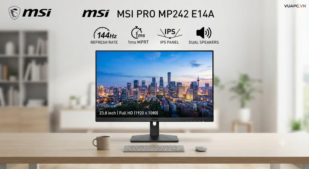 Màn hình Văn phòng MSI PRO MP242 E14A | 23.8 inch, FHD IPS, 144Hz, 1ms MPRT, Loa kép