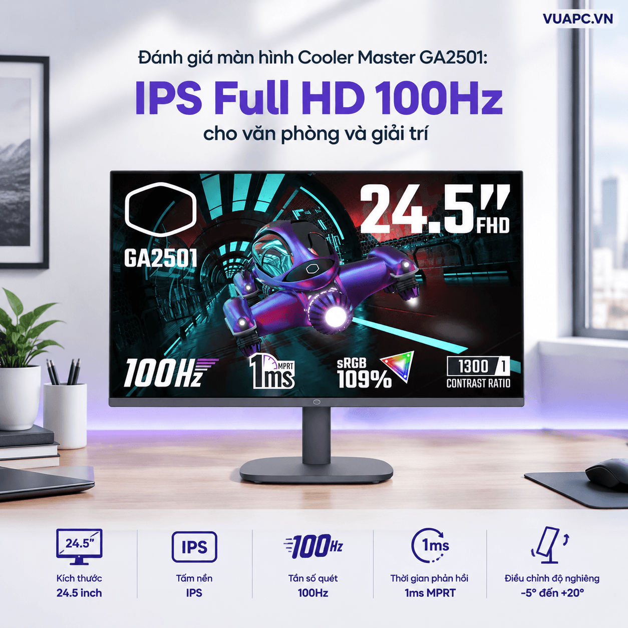 Màn hình Văn phòng Coolermaster GA2501 | 25 inch, FHD, 100Hz, IPS