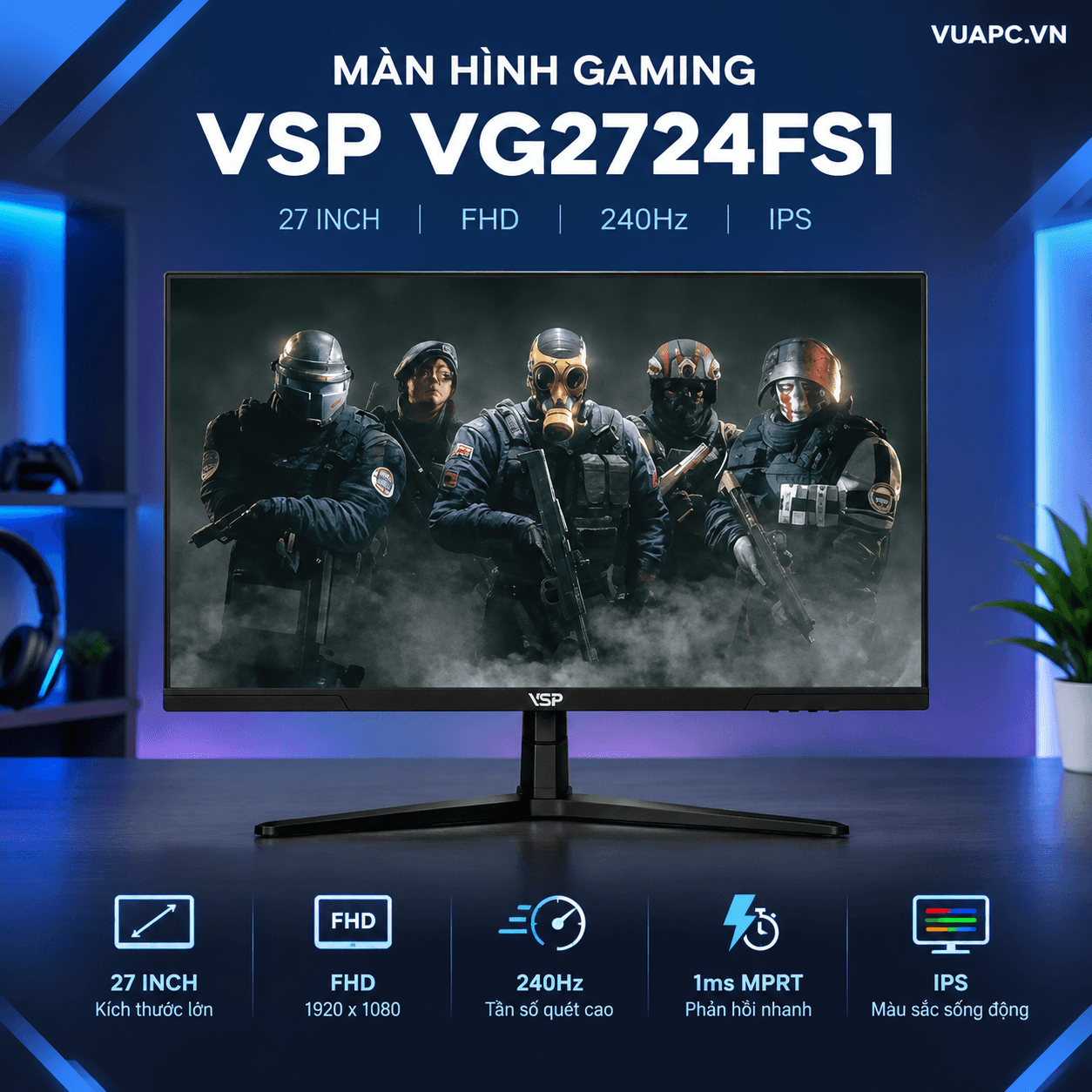 Màn hình Gaming VSP VG2724FS1 | 27 inch, FHD, 240Hz, IPS