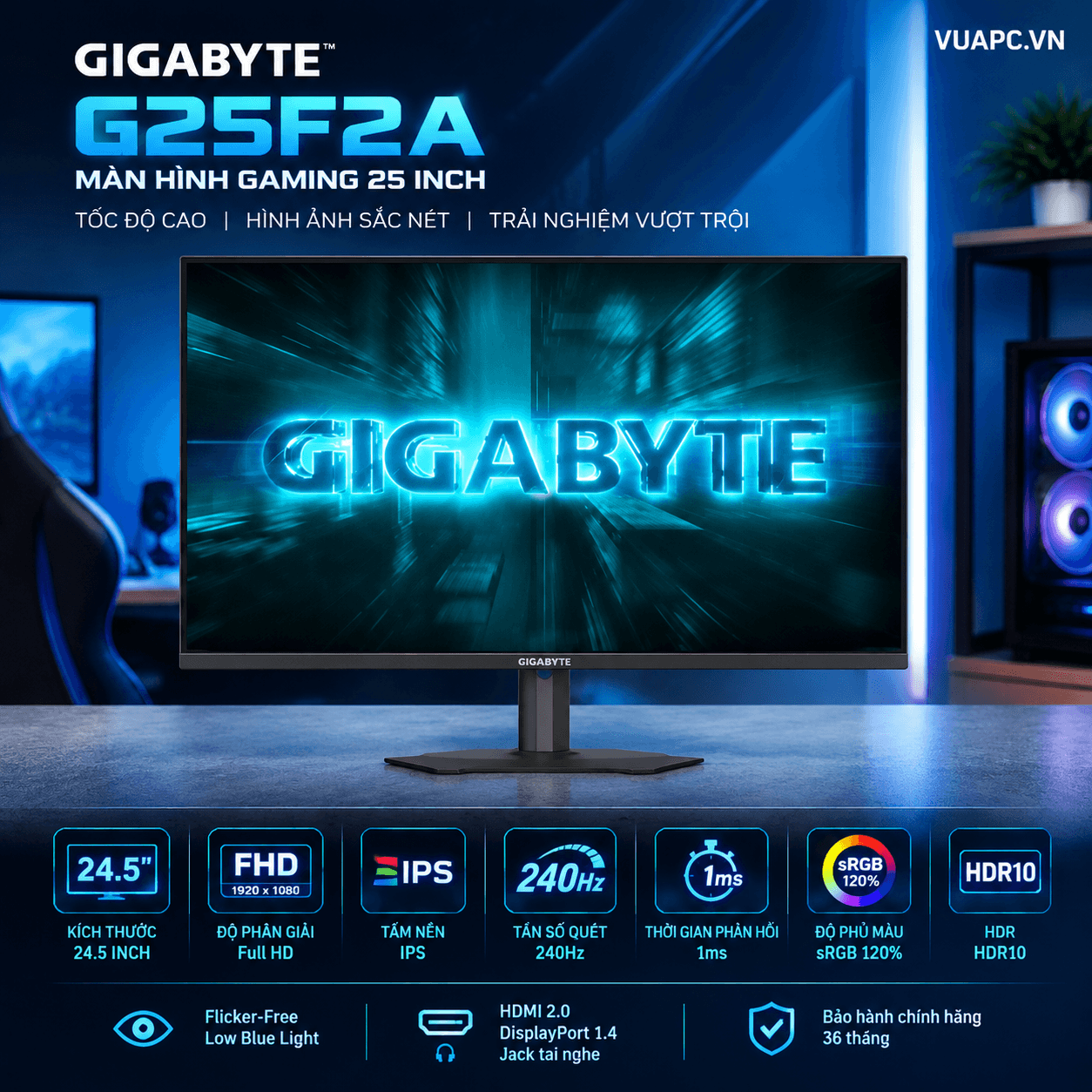 Màn hình Gaming Gigabyte G25F2A | 25 inch, FHD, 240Hz, IPS