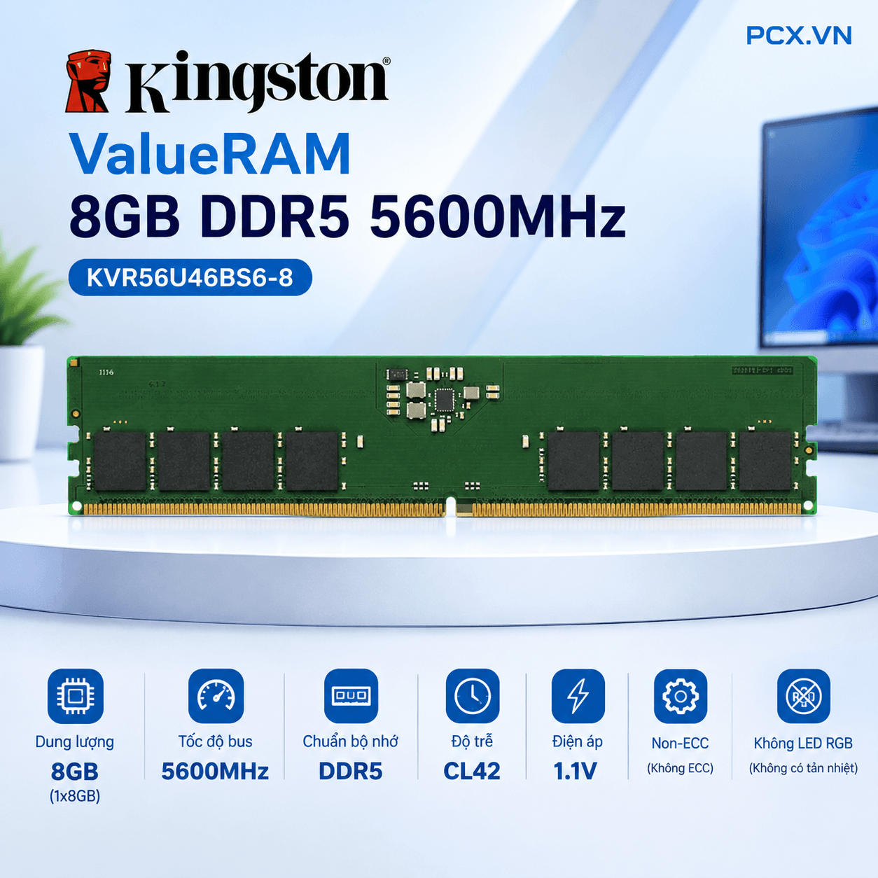 RAM PC Kingston ValueRAM 8GB DDR5 | (1x8GB), 5600MHz, Intel/AMD KVR56U46BS6-8