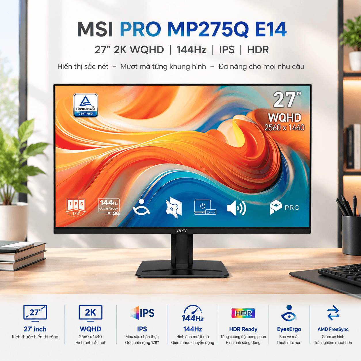 Màn Hình 2K MSI PRO MP275Q E14 IPS 27 inch WQHD 144Hz HDR
