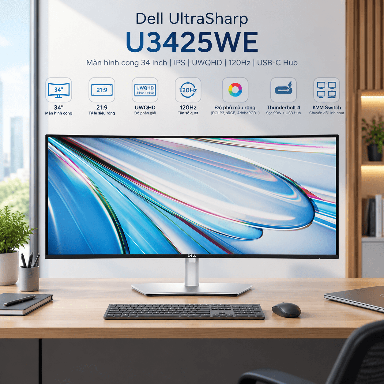 Màn hình cong 2K Dell UltraSharp U3425WE 34 Inch IPS UWQHD 120 Hz USB-C Hub