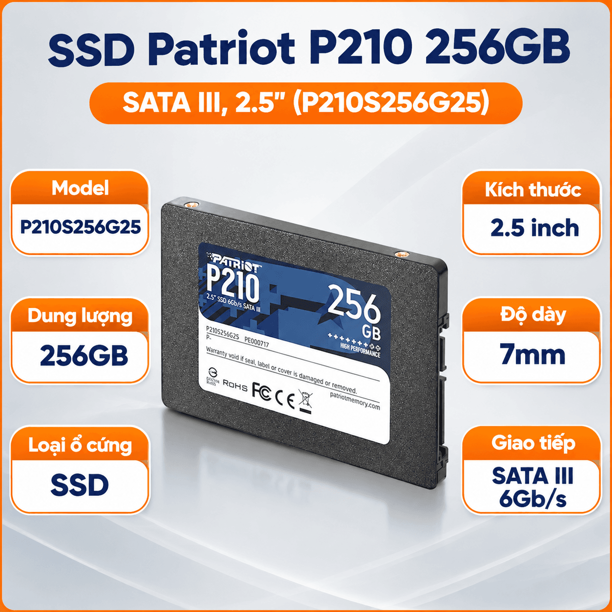 Ổ cứng SSD Patriot P210 256GB | SATA III, 2.5" (P210S256G25)
