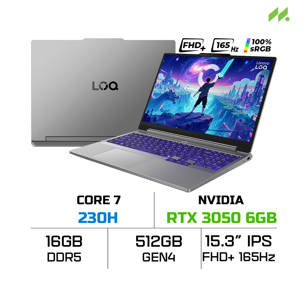 Laptop Lenovo LOQ 15IRH11E 83Y9003XVN (Core 7 230H, RTX 3050 6GB, RAM 16GB DDR5, SSD 512GB, 15.3 Inch IPS WUXGA 165Hz 100% sRGB, Win 11 Home)