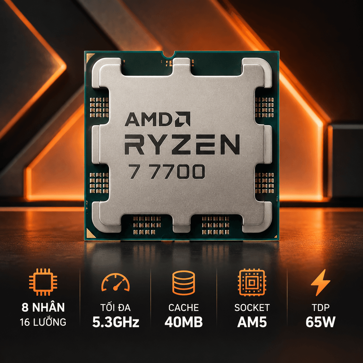 CPU AMD Ryzen 7 7700 Tray [CHÍNH HÃNG] - AM5, 8 Nhân 16 Luồng, Boost 5.3GHz, Cache 40MB, TDP 65W