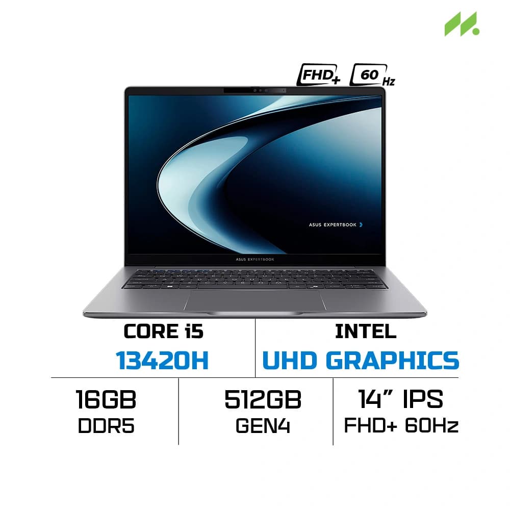 Laptop ASUS ExpertBook P3 P3405CVA-LY0363 (i5-13420H, Intel UHD Graphics, RAM 16GB DDR5, SSD 512GB, 14 Inch IPS WUXGA 60Hz, NoOS)