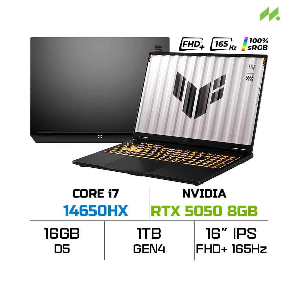 Laptop ASUS TUF Gaming F16 FX608JHR-RV037W (i7-14650HX, RTX 5050 8GB, RAM 16GB DDR5, SSD 1TB, 16 Inch IPS FHD+ 165Hz 100% sRGB, Win 11)
