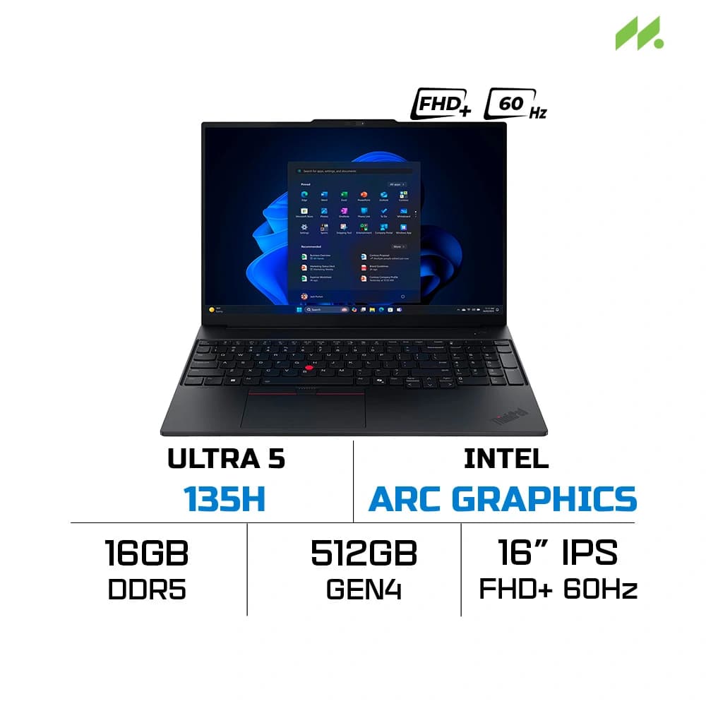 Laptop Lenovo ThinkPad E16 Gen 3 21SR00A6VA (Ultra 5 135H, Intel Arc Graphics, RAM 16GB DDR5, SSD 512GB, 16 Inch IPS WUXGA 60Hz, NoOS)
