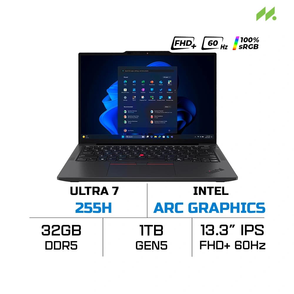 Laptop Lenovo ThinkPad X13 Gen 6 21RK00ANVA (Ultra 7 255H, Intel Arc Graphics, RAM 32GB LPDDR5x, SSD 1TB, 13.3 Inch IPS WUXGA 100% sRGB, NoOS)