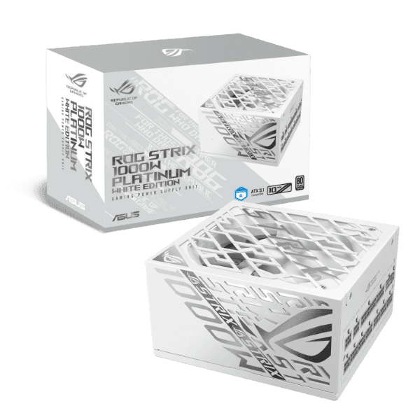 Nguồn máy tính ASUS ROG STRIX GAMING 1000P WHITE (1000W, ATX 3.1, PCIe 5.0, 80 Plus Plantinum, Full Modular, 10 năm bảo hành)