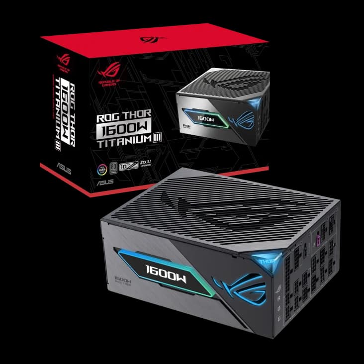 Nguồn máy tính ASUS ROG THOR 1600T3 III (1600W, ATX 3.1, PCIe 5.1, 80 Plus Titanium, Full Modular, 10 năm bảo hành)