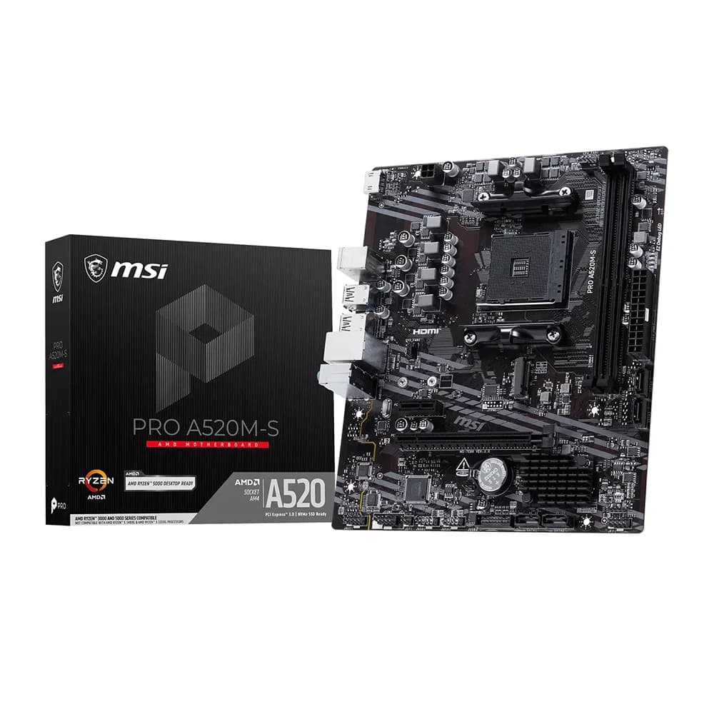 Mainboard MSI PRO A520M-S | AMD A520, AM4, 2 khe DDR4, PCIe 3.0