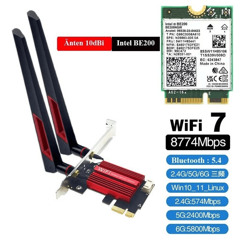 Card WIFI 7 Intel BE200 tốc độ 8774Mbps tích hợp Wifi 7 và Bluetooth 5.4