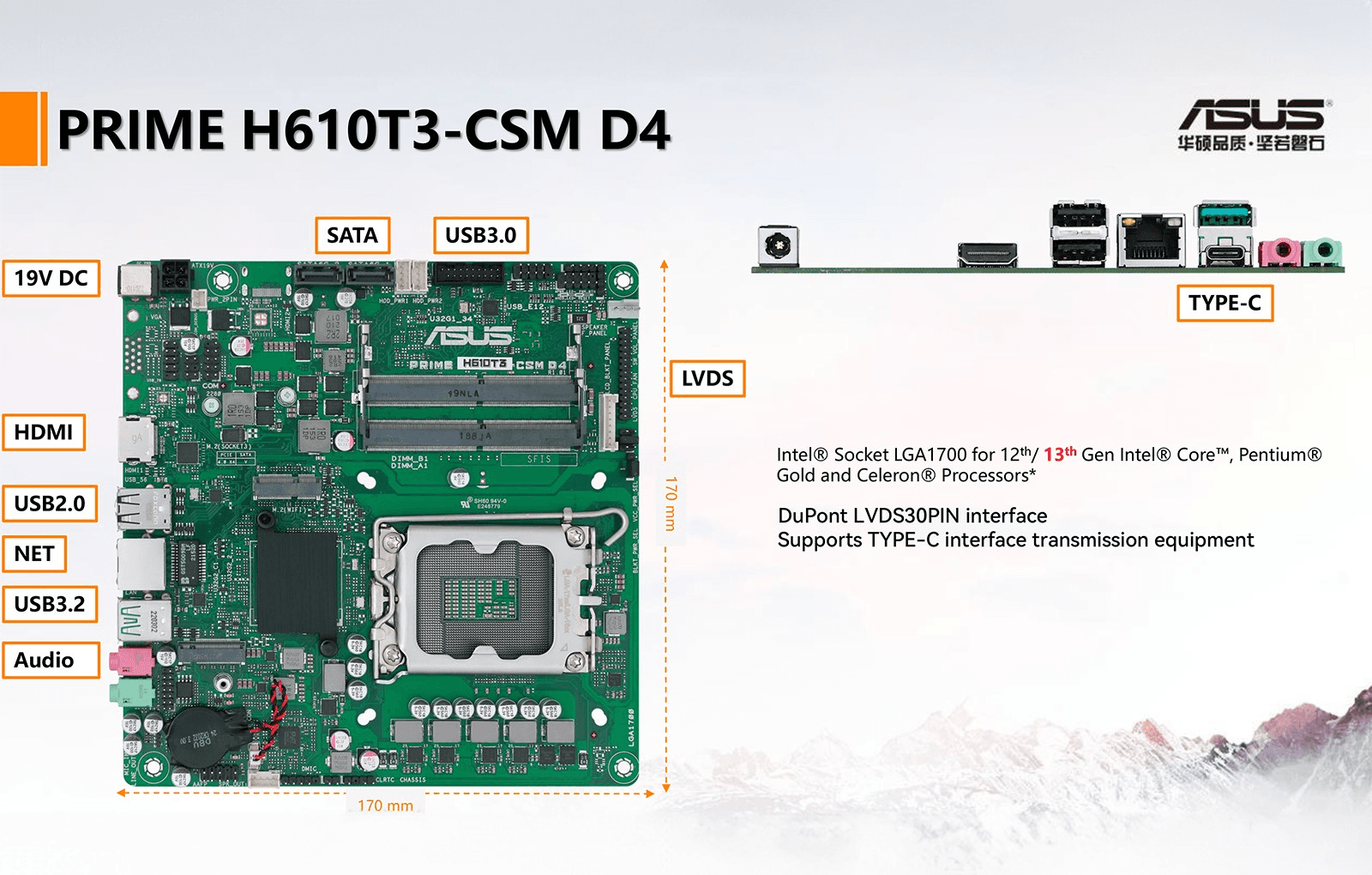 Mainboard ASUS Pro H610T4 D4-CSM | Intel H610, Socket 1700, Thin-ITX, 2 khe DDR4
