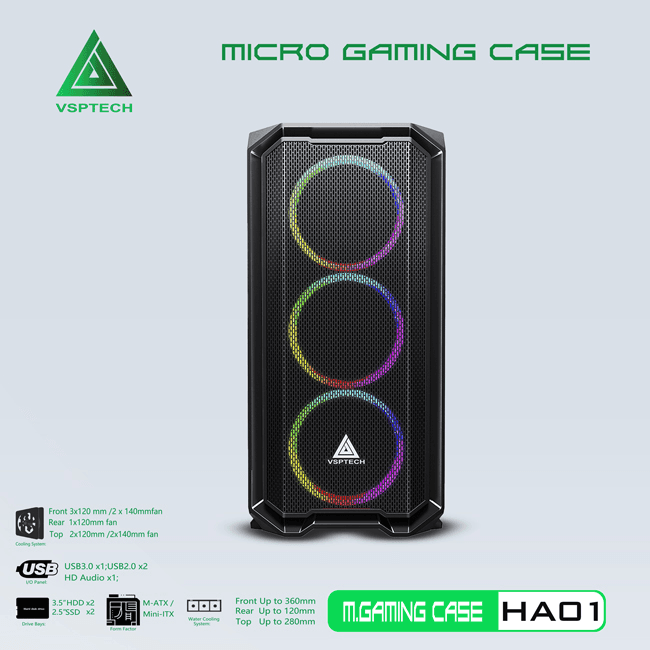 CASE MINI-TOWER GAMING HA01 3 FAN RGB