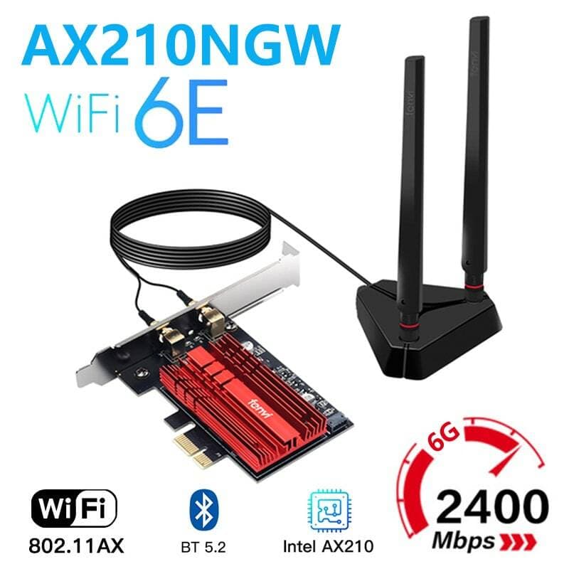 Bộ card WIFI Intel WIFI 6E AX210 cho máy bàn dùng cổng PCIe hỗ trợ 2.4Ghz 5Ghz và 6Ghz - Bluetooth 5.2