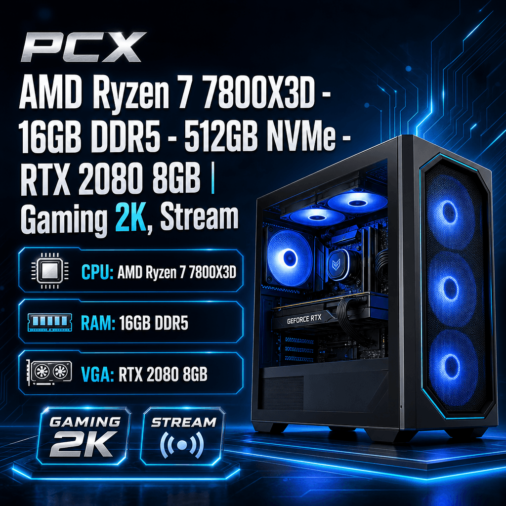 PCX AMD Ryzen 7 7800X3D - 16GB DDR5 - 512GB NVMe - RTX 2080 8GB | Gaming PC