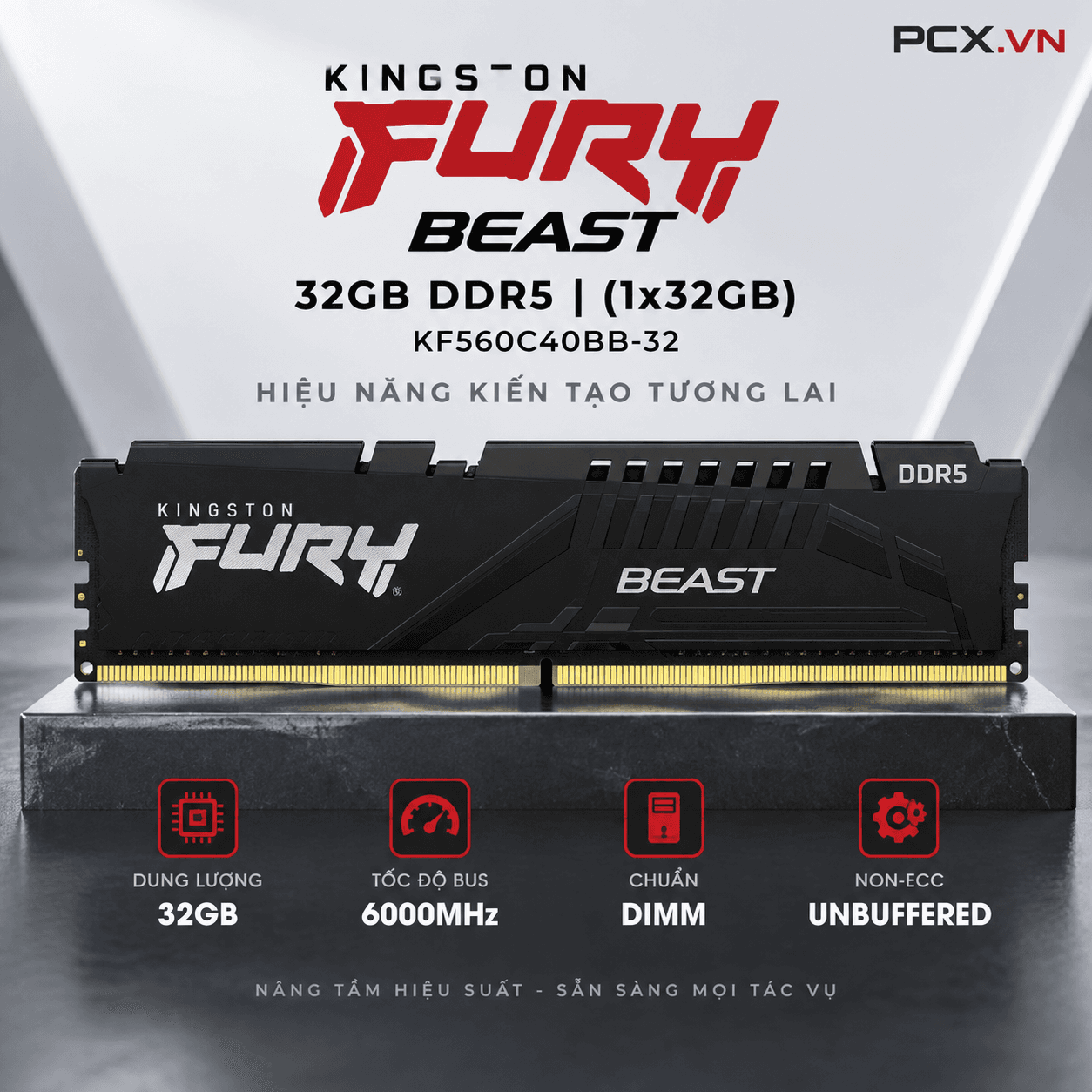 RAM PC Kingston Fury Beast 32GB DDR5 | (1x32GB), 6000MHz, Intel/AMD KF560C40BB-32