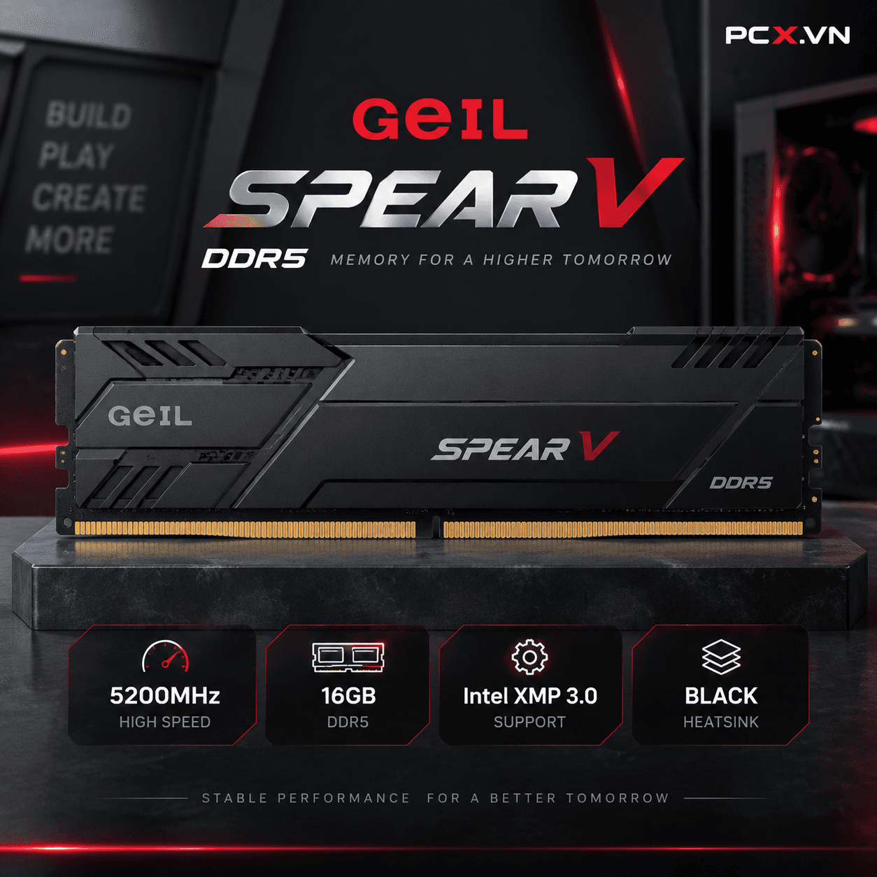 RAM PC GeIL Spear V 16GB DDR5 Black | (1x16GB), 5200MHz, Intel/AMD