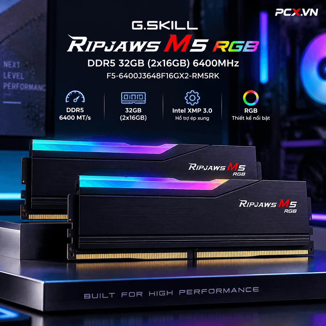 RAM PC G.SKILL Ripjaws M5 32GB RGB DDR5 Black | (2x16GB), 6400MHz, Intel/AMD F5-6400J3648F16GX2-RM5RK