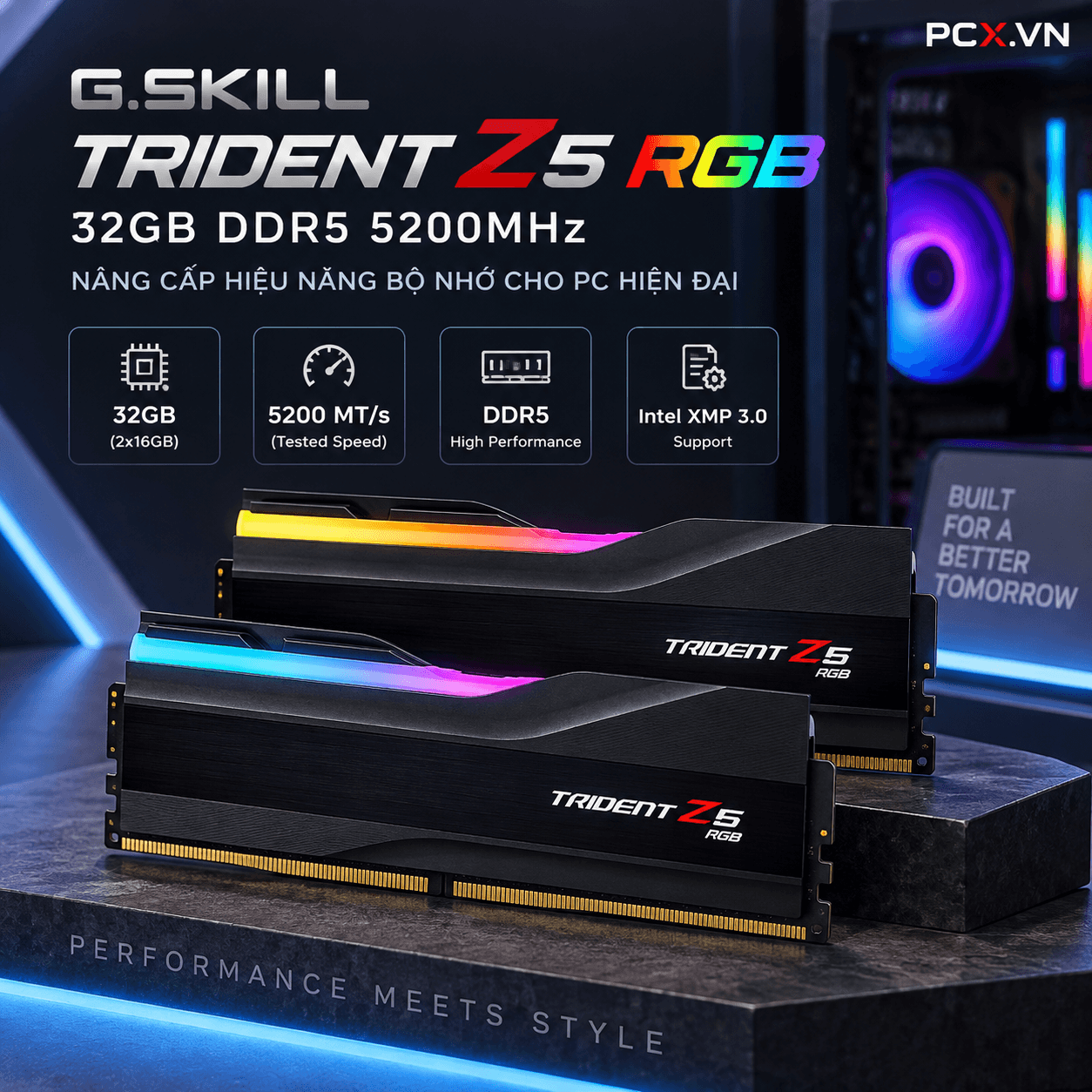 RAM PC G.SKILL Trident Z5 32GB RGB DDR5 Black | (2x16GB), 5200MHz, Intel/AMD F5-5200J4040A16GX2-TZ5RK