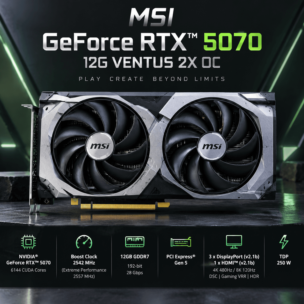 Card màn hình MSI GeForce RTX™ 5070 12G VENTUS 2X OC