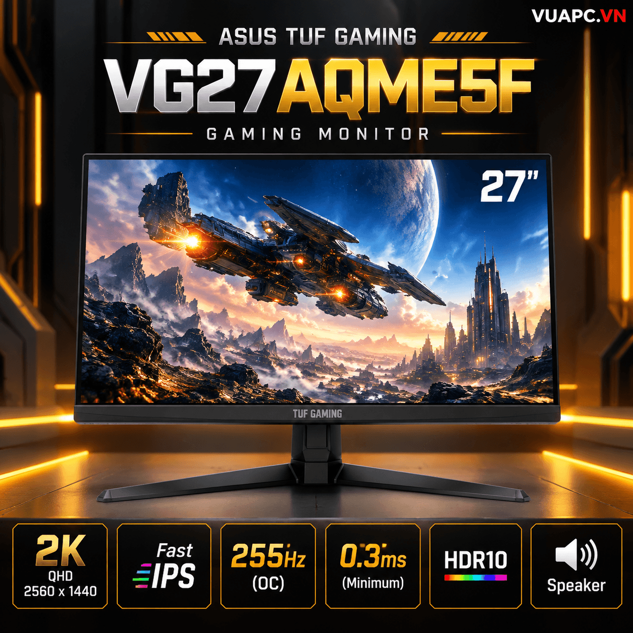 Màn hình Gaming 2K ASUS TUF VG27AQME5F | 27 inch, QHD, Fast IPS, 255Hz (OC), 0.3ms, HDR10, Speaker