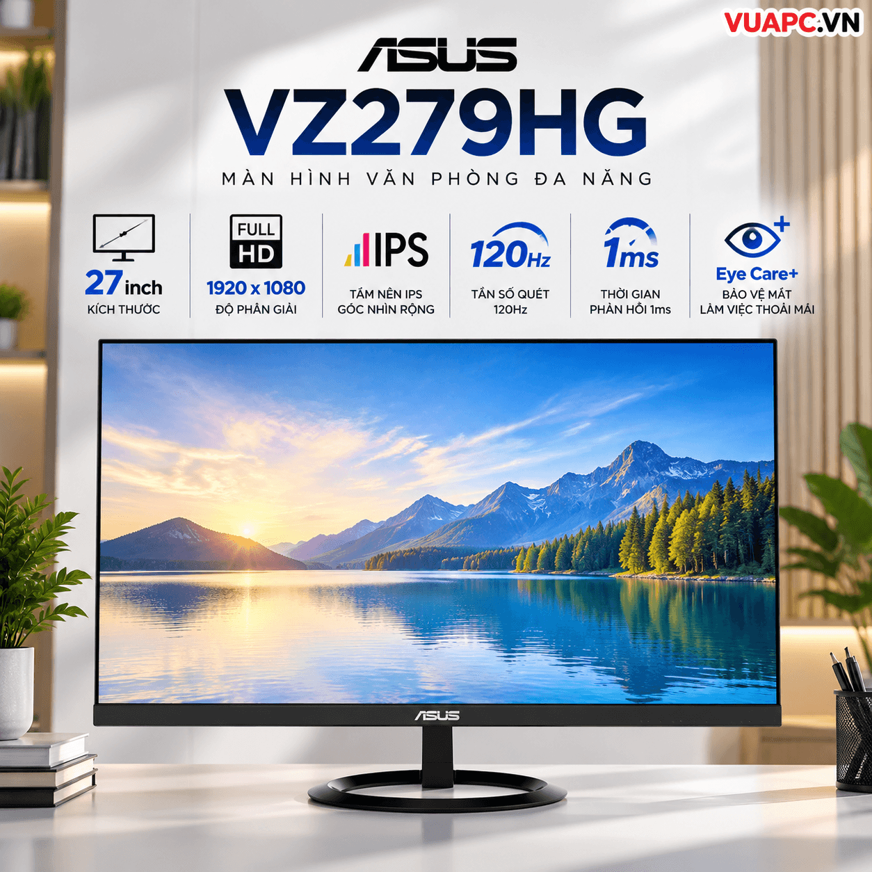 Màn hình văn phòng Asus VZ279HG | 27 inch, Full HD, IPS, 120Hz, 1ms