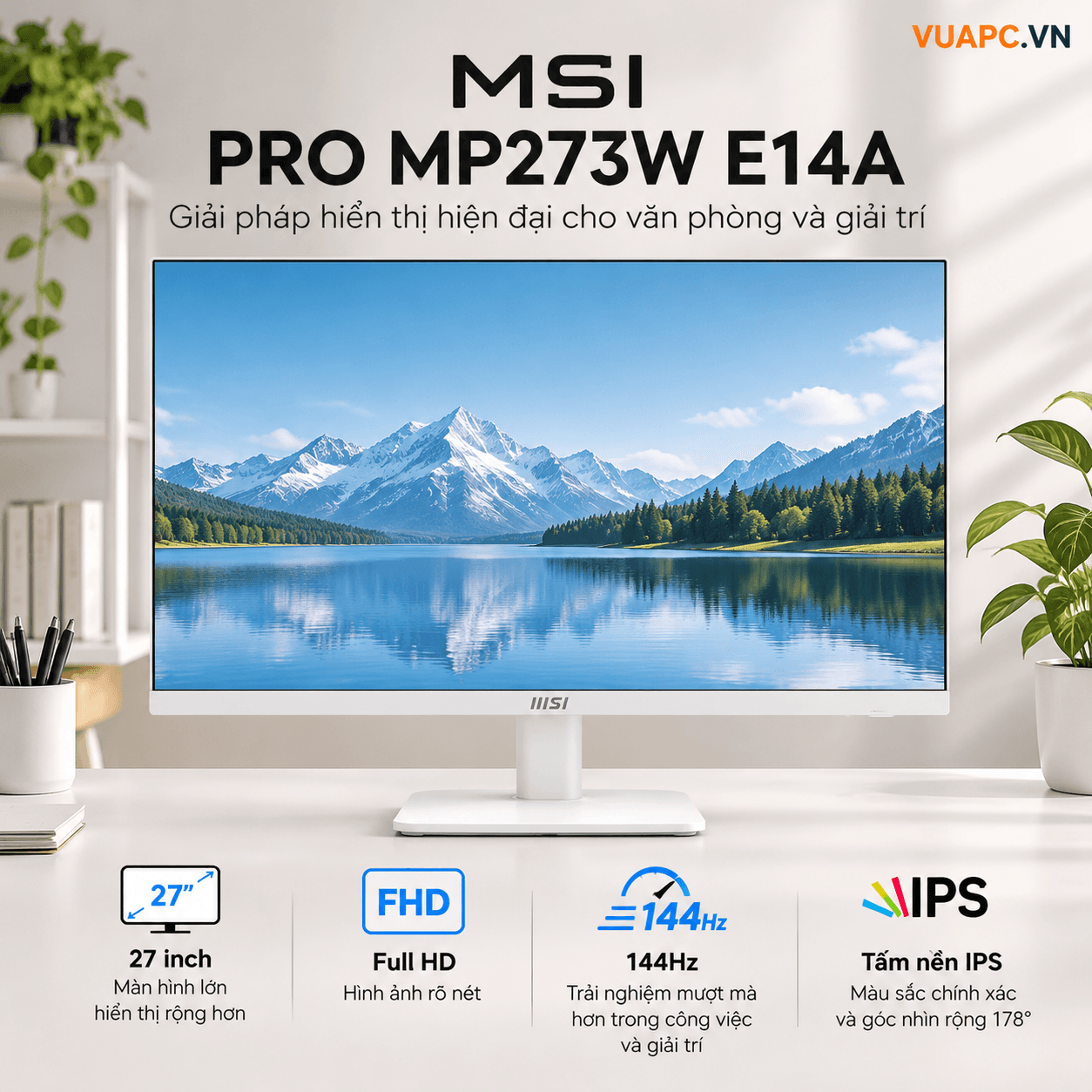 Màn hình Văn phòng MSI PRO MP273W E14A | 27 inch, FHD, 144Hz, IPS, Trắng
