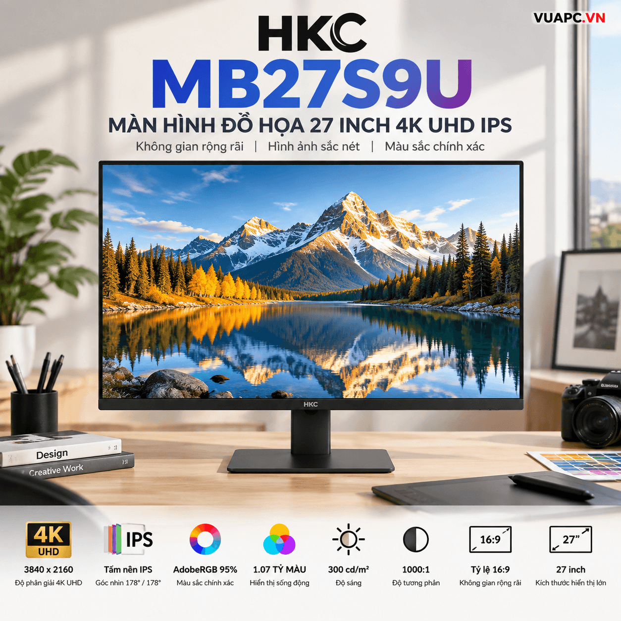 Màn hình Đồ họa HKC MB27S9U | 27 inch, 4K/UHD, 60Hz, IPS