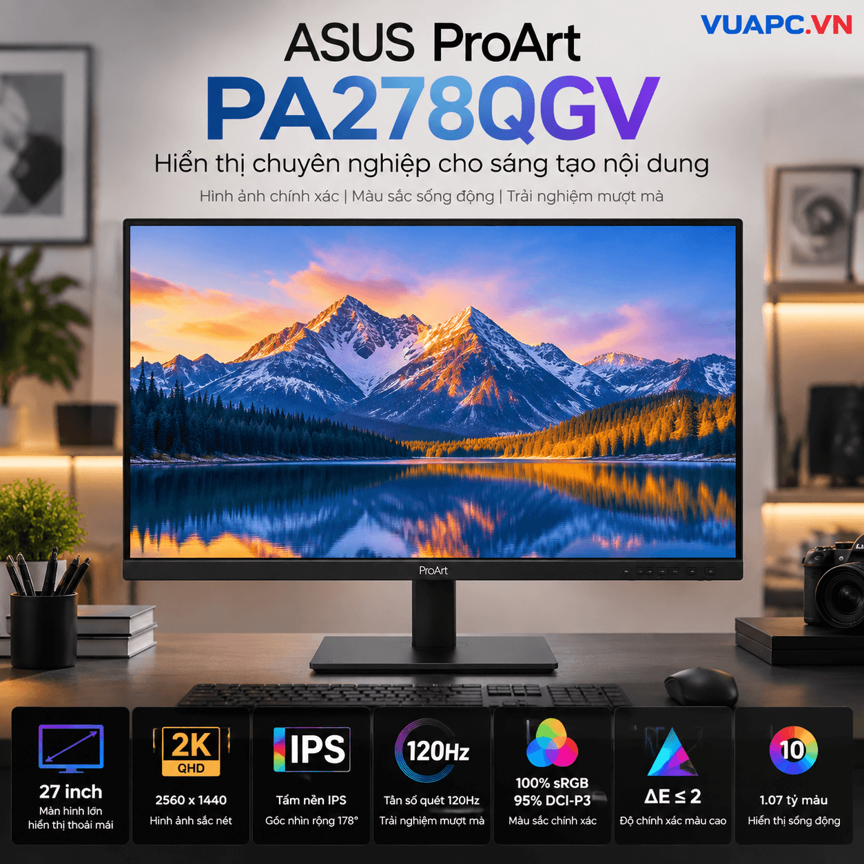 Màn hình Văn phòng Asus ASUS PA278QGV | 27 inch, 2K/QHD, 120Hz, IPS