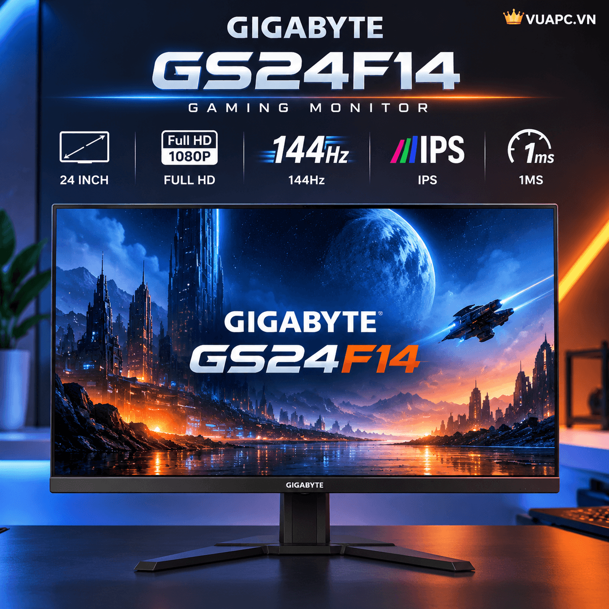 Màn hình Gaming Gigabyte GS24F14 | 24 inch, Full HD, 144Hz, IPS, 1ms
