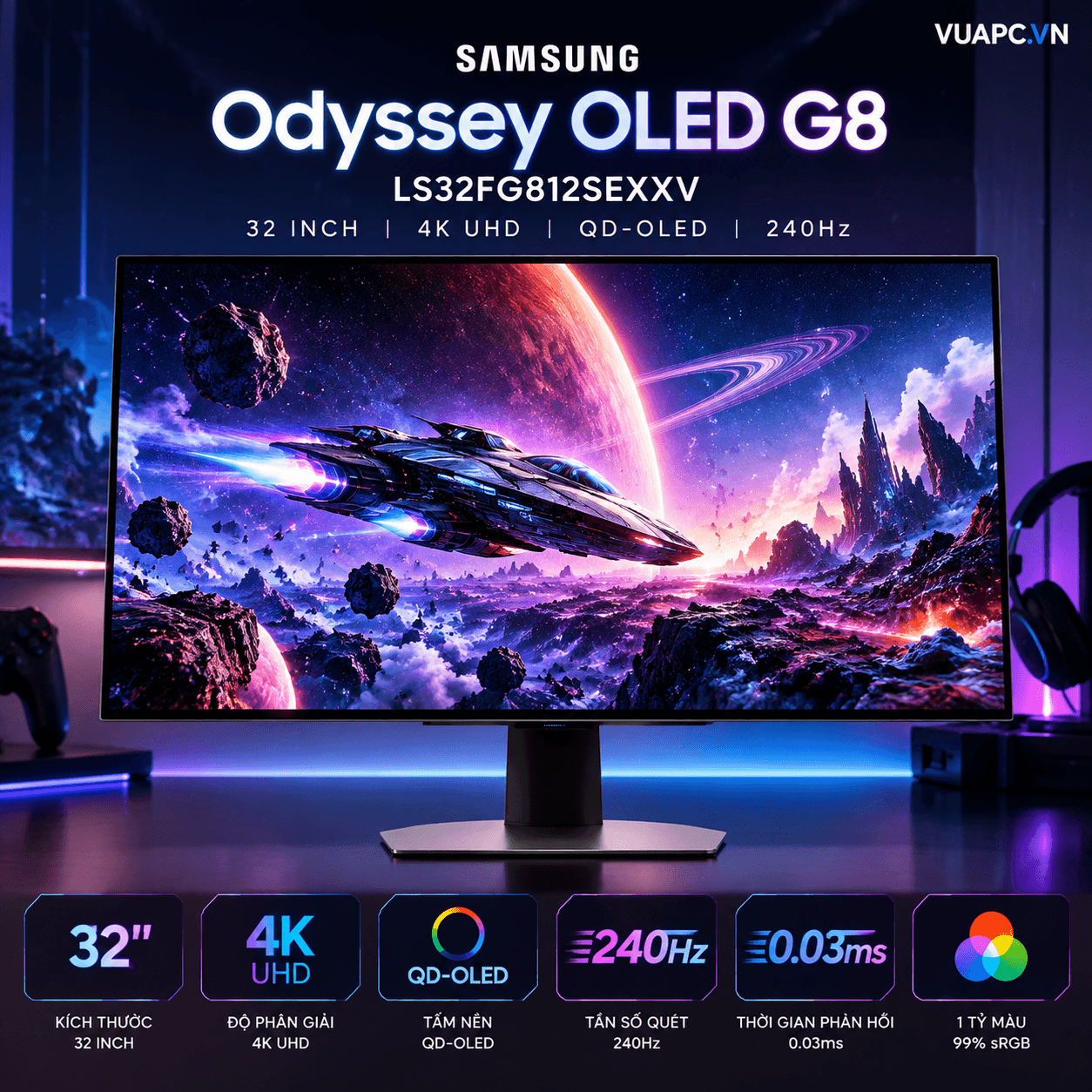 Màn hình Gaming Samsung LS32FG812SEXXV | 32 inch, 4K/UHD, 240Hz, Oled