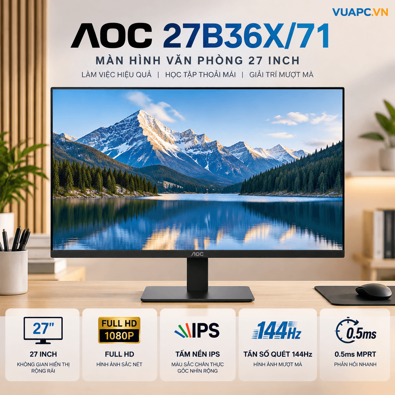 Màn hình Văn phòng AOC 27B36X/71 | 27 inch, FHD, 144Hz, IPS