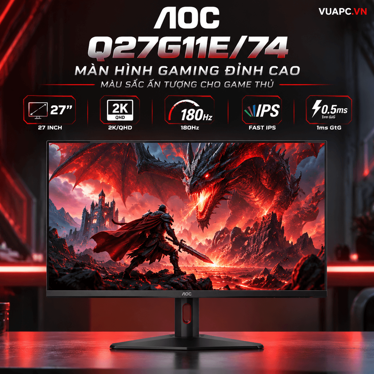 Màn hình Gaming AOC Q27G11E/74 | 27 inch, 2K/QHD, 180Hz, IPS