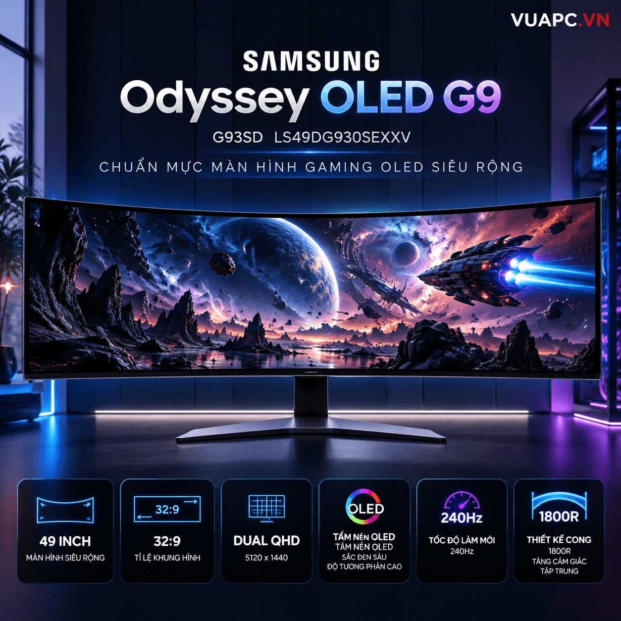 Màn hình Gaming Samsung LS49DG930SEXXV | 49 inch, 2K/QHD, 240Hz, Oled