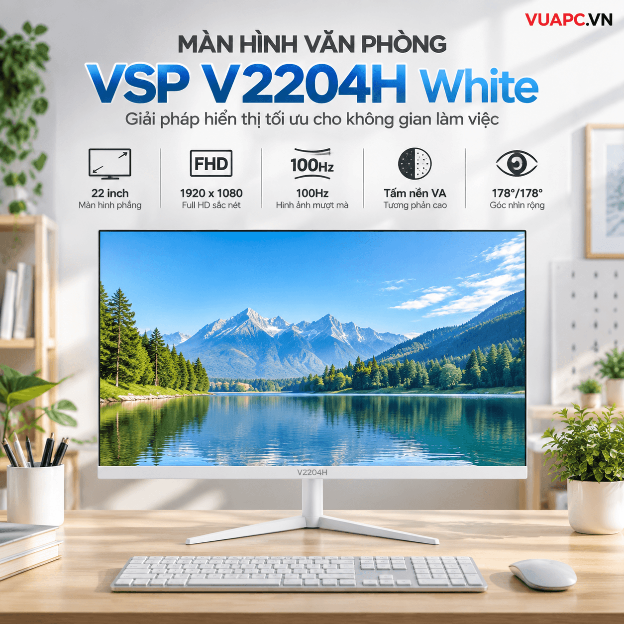 Màn hình Văn phòng VSP V2204H White | 22 inch, FHD, 100Hz, VA