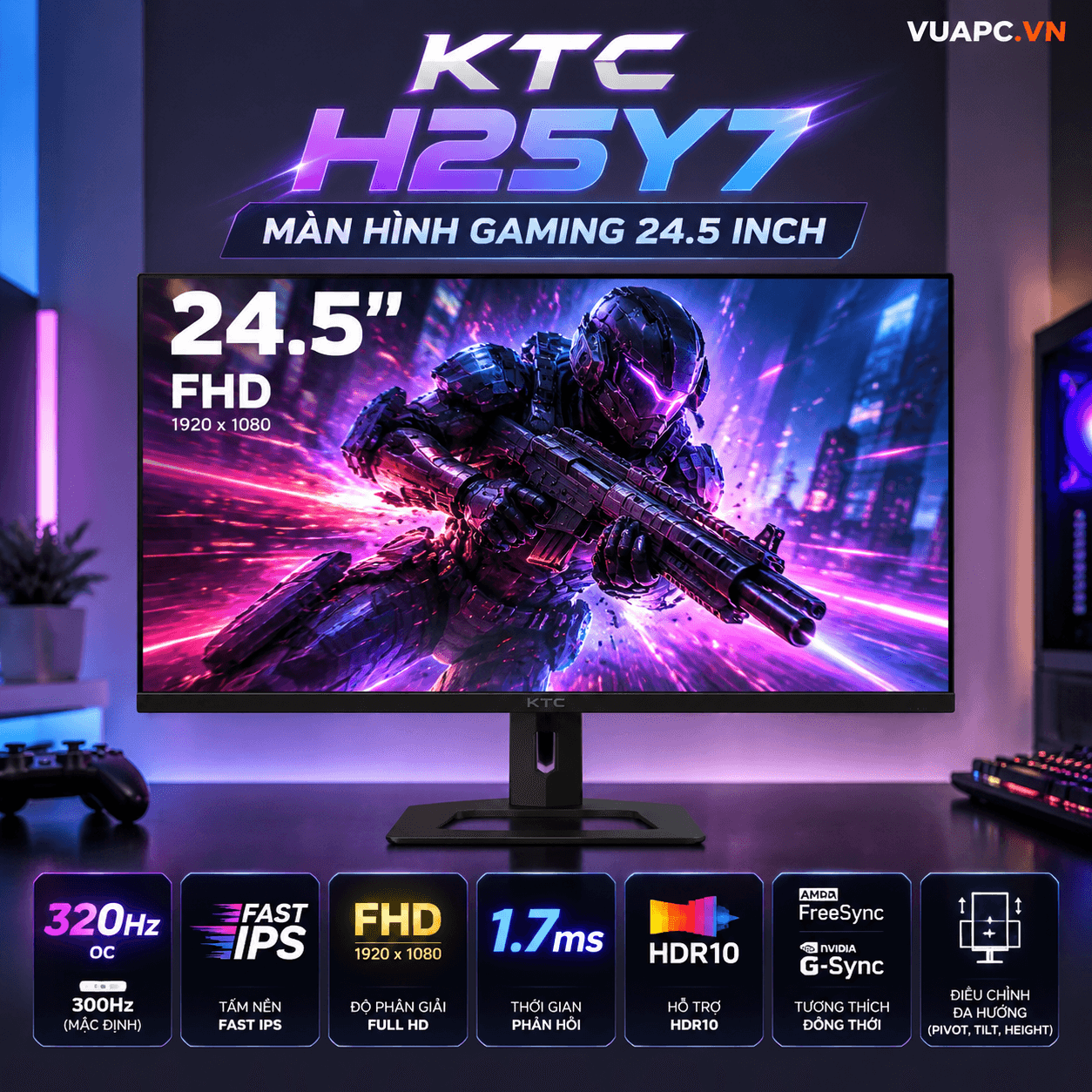 Màn hình Gaming KTC H25Y7 | 24.5 inch, FHD, 300Hz OC, Fast IPS, OC 320Hz